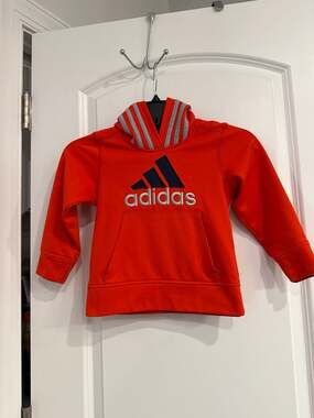 Adidas Toddler Boys or Girls Bright Orange Fleece Hooded Sweatshirt 3T